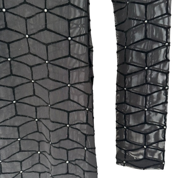 NWOT SHEIN SXY MOCK NECK GLITTER DOT GEO MESH DRESS SHEER BLACK SIZE SMALL - Picture 6 of 12